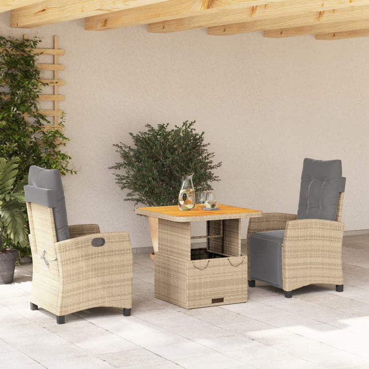 Set da Pranzo da Giardino 3 pz con Cuscini Beige in Polyrattan 3277423