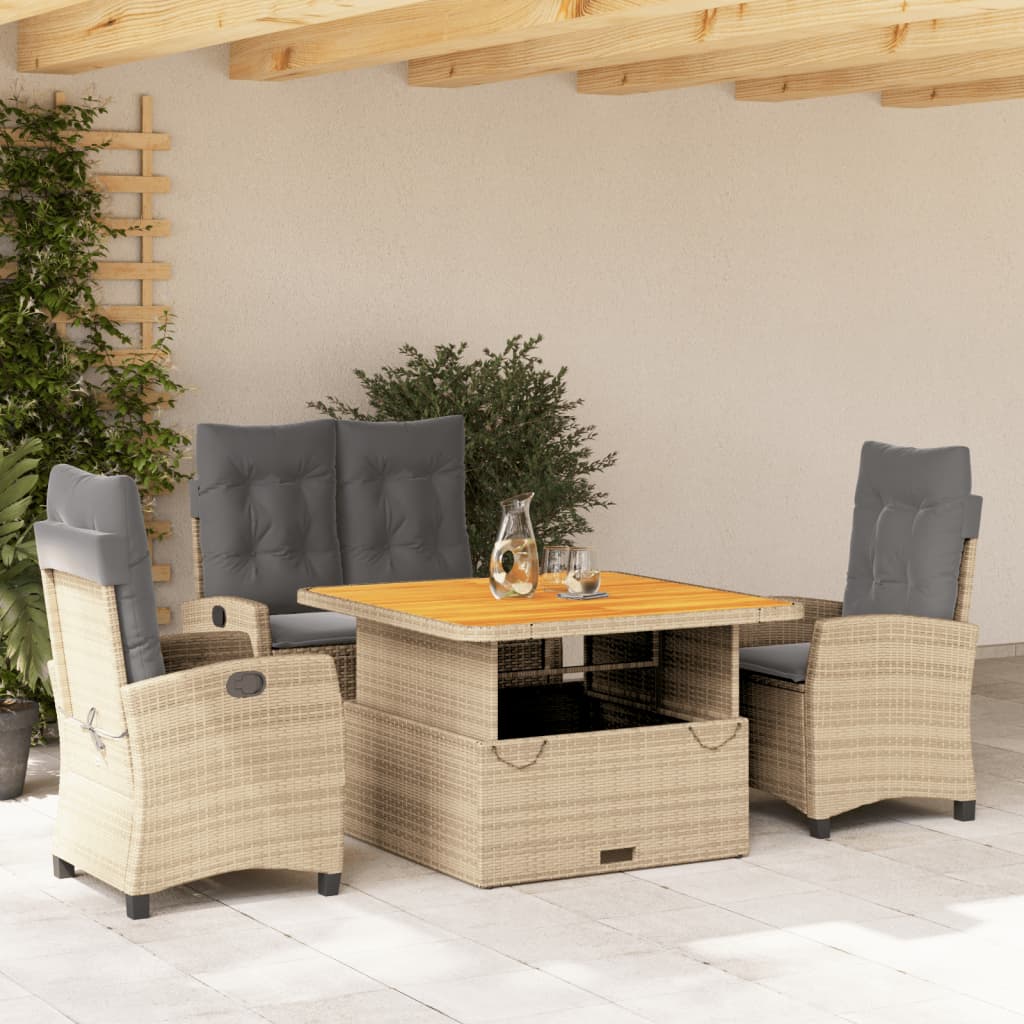 Set da Pranzo da Giardino 4 pz con Cuscini Beige in Polyrattan 3277428