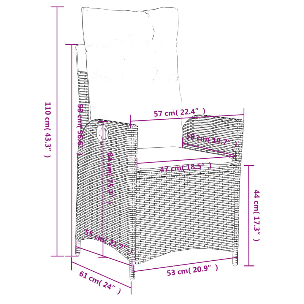 Set da Pranzo da Giardino 5 pz Nero con Cuscini in Polyrattan 3277437