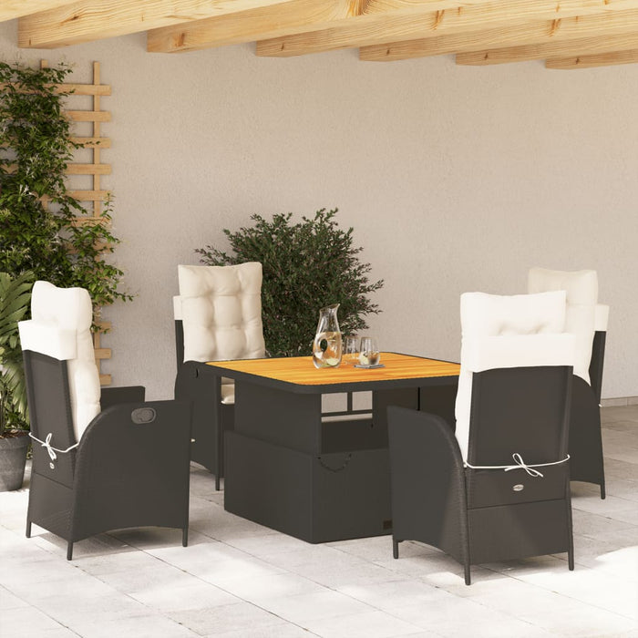 Set da Pranzo da Giardino 5 pz Nero con Cuscini in Polyrattan 3277437