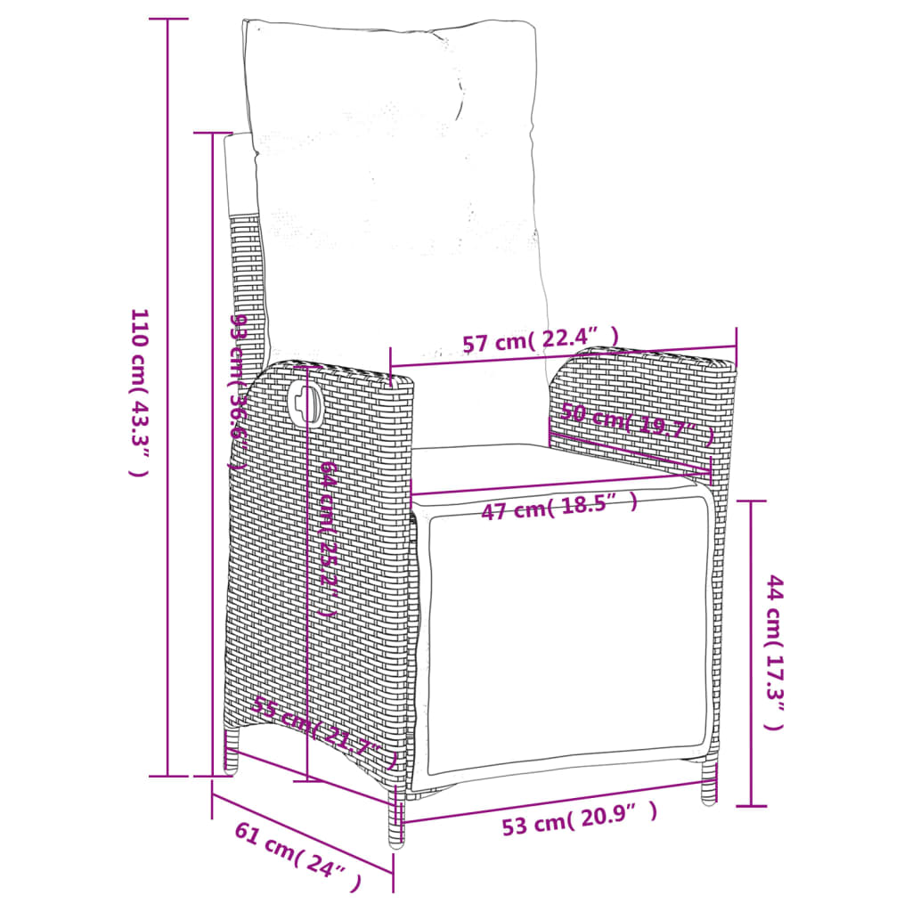 Set da Pranzo da Giardino 5 pz Nero con Cuscini in Polyrattan 3277438