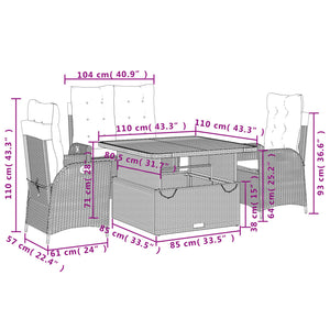 Set da Pranzo da Giardino 4 pz con Cuscini Nero in Polyrattan 3277440