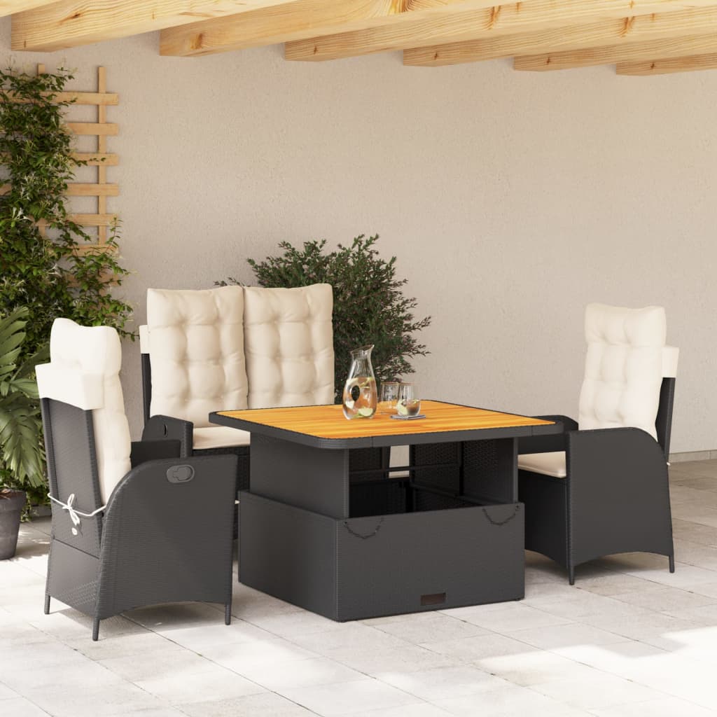 Set da Pranzo da Giardino 4 pz con Cuscini Nero in Polyrattan 3277440