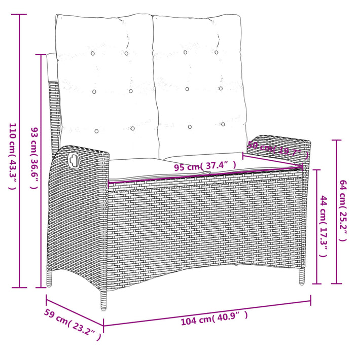 Set da Pranzo da Giardino 2 pz con Cuscini Nero in Polyrattan 3277442