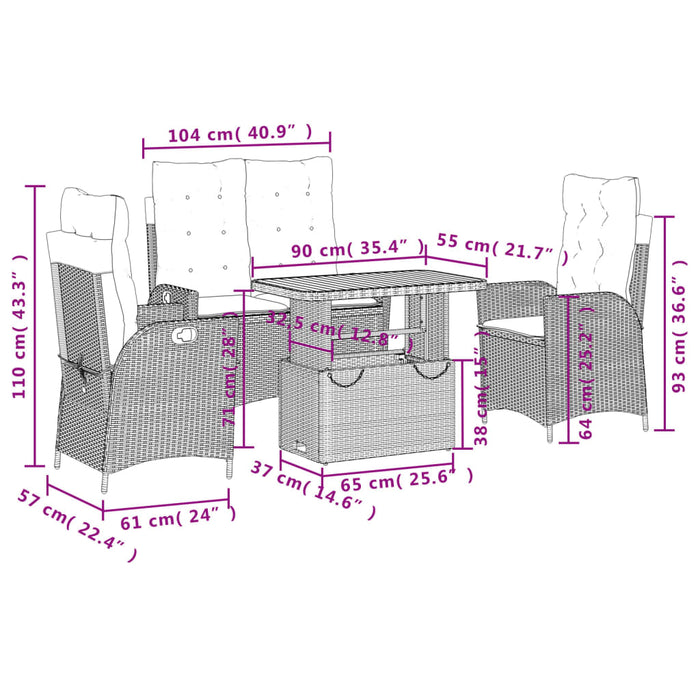 Set da Pranzo da Giardino 4 pz con Cuscini Nero in Polyrattan 3277443