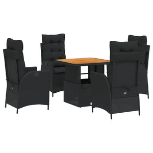 Set da Pranzo da Giardino 5 pz Nero con Cuscini in Polyrattan 3277446