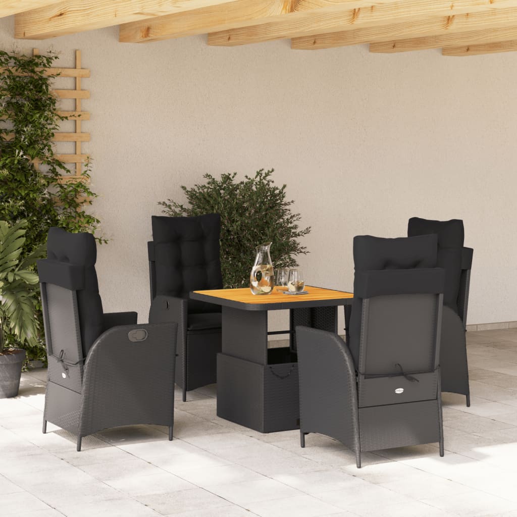 Set da Pranzo da Giardino 5 pz Nero con Cuscini in Polyrattan 3277446