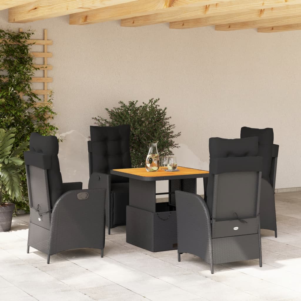 Set da Pranzo da Giardino 5 pz Nero con Cuscini in Polyrattan 3277448