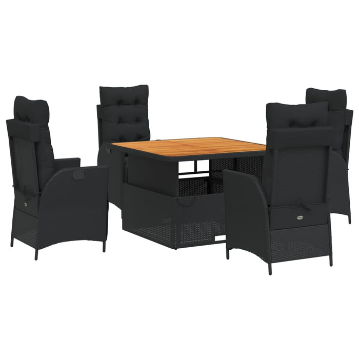 Set da Pranzo da Giardino 5 pz Nero con Cuscini in Polyrattan 3277450