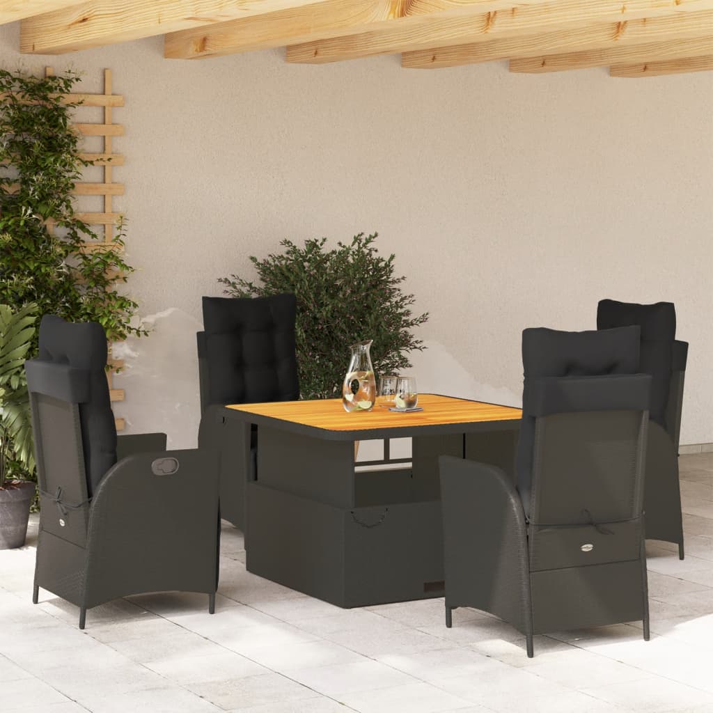 Set da Pranzo da Giardino 5 pz Nero con Cuscini in Polyrattan 3277450