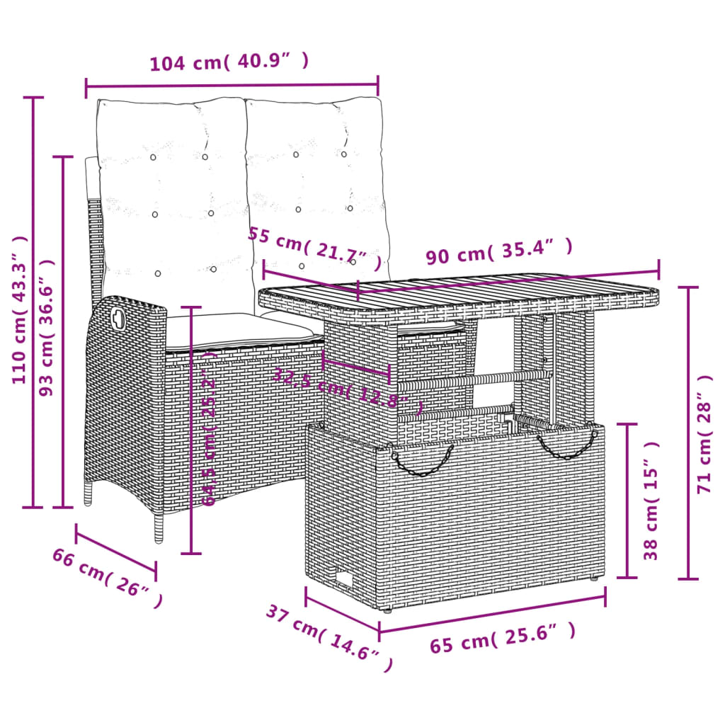 Set da Pranzo da Giardino 2 pz con Cuscini in Polyrattan Grigio 3277466