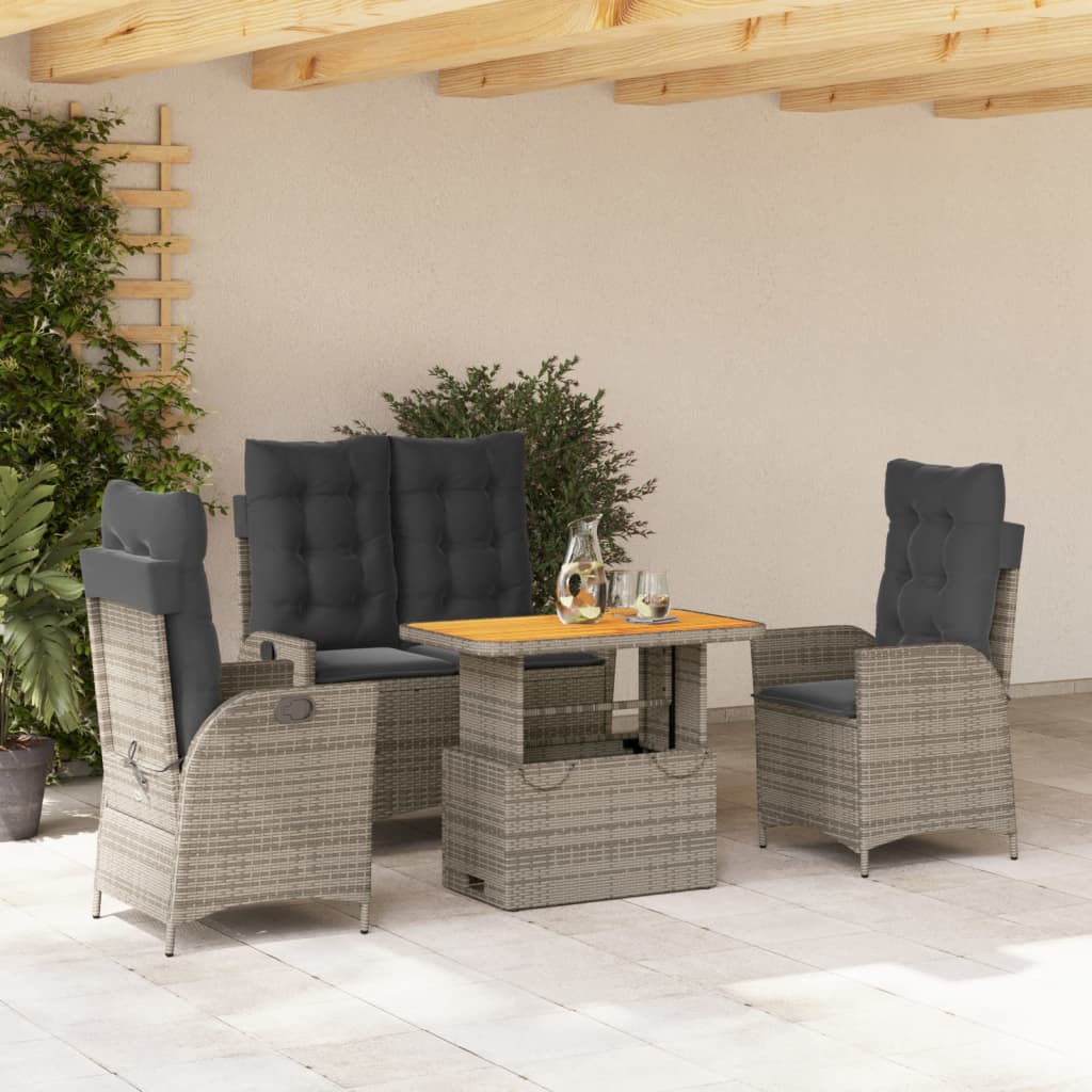 Set da Pranzo da Giardino 4 pz con Cuscini in Polyrattan Grigio 3277467