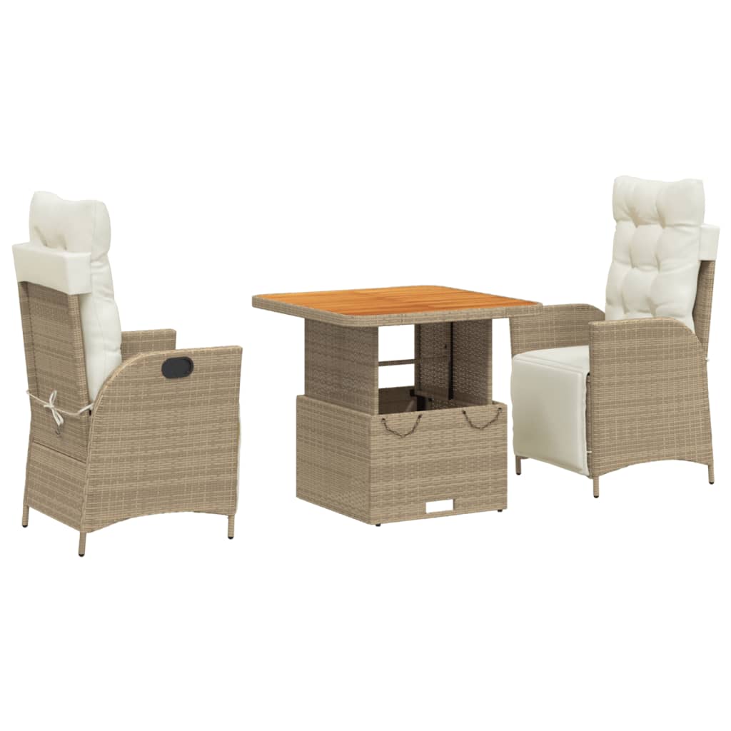 Set da Pranzo da Giardino 3 pz con Cuscini Beige in Polyrattan 3277471