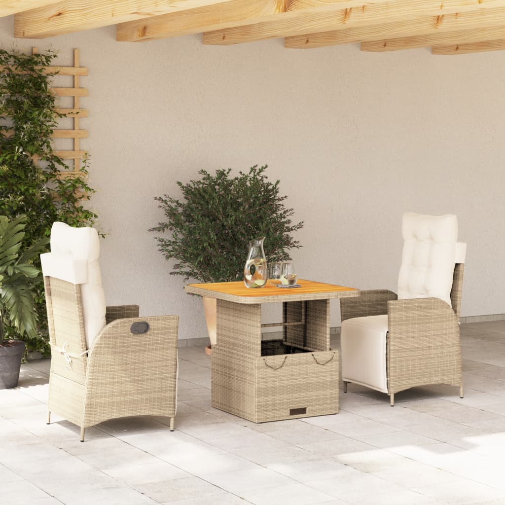 Set da Pranzo da Giardino 3 pz con Cuscini Beige in Polyrattan 3277471