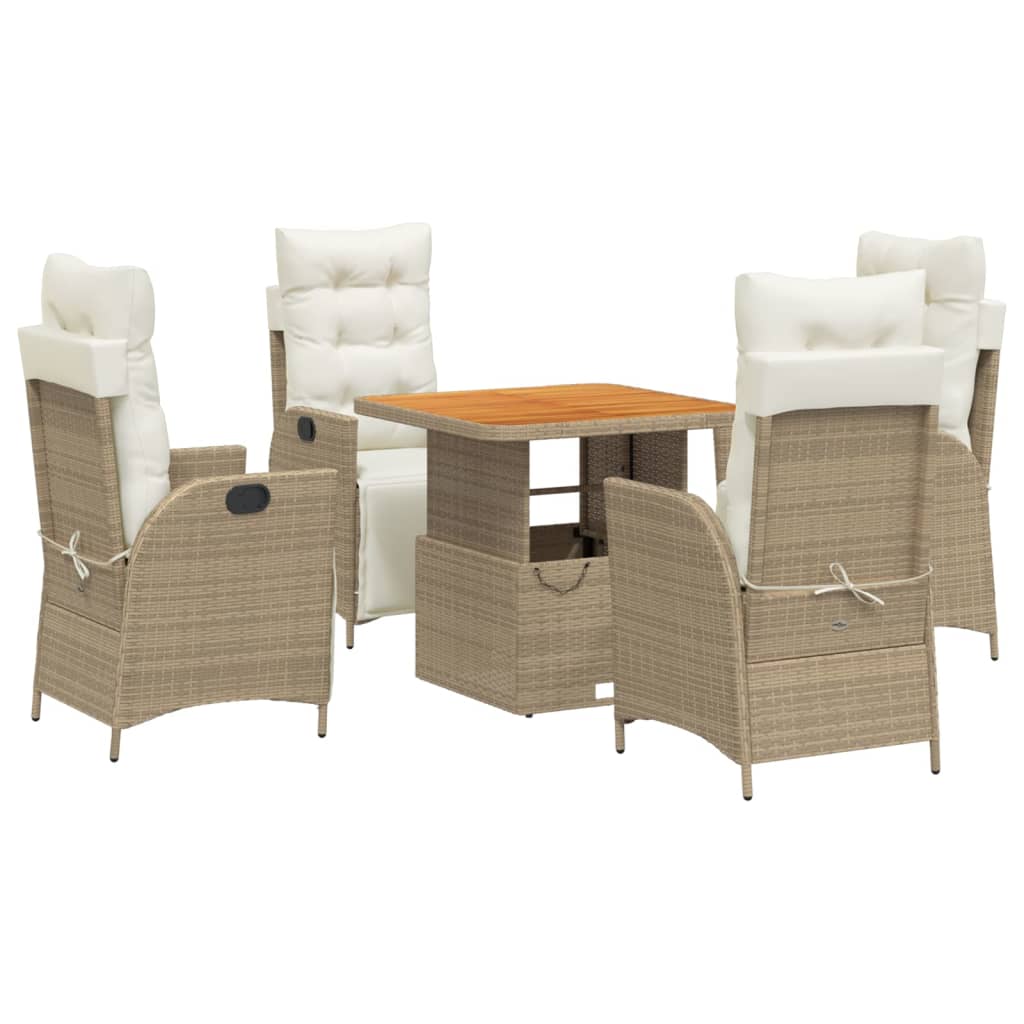 Set da Pranzo da Giardino 5 pz con Cuscini Beige in Polyrattan 3277472