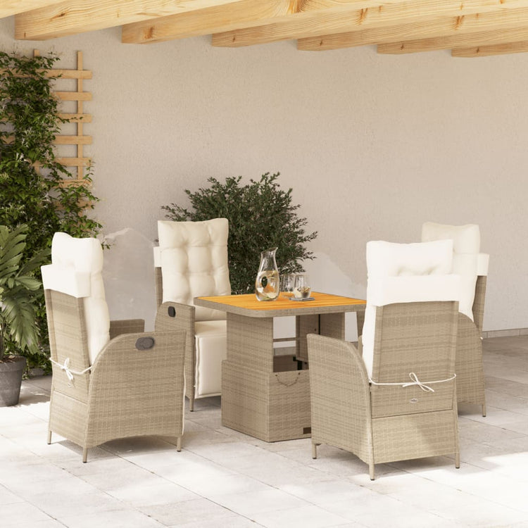 Set da Pranzo da Giardino 5 pz con Cuscini Beige in Polyrattan 3277472