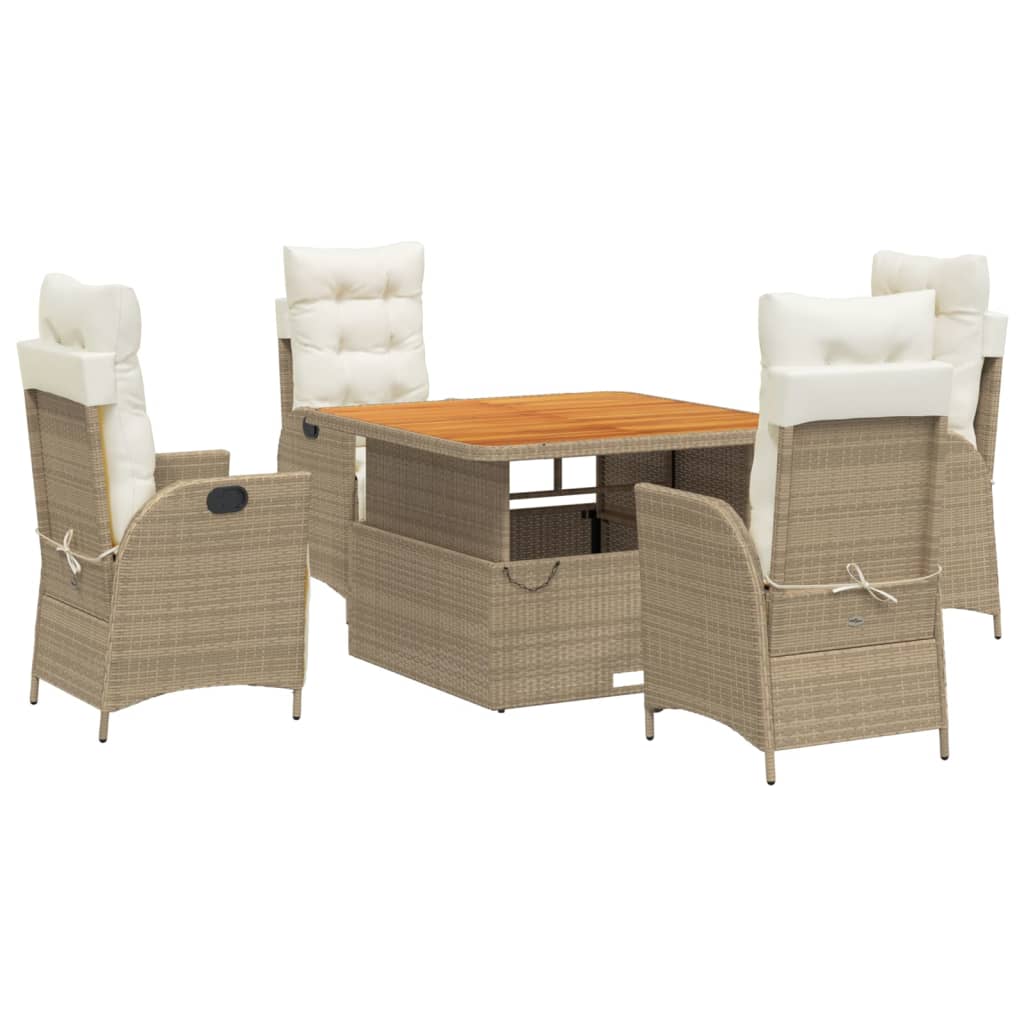 Set da Pranzo da Giardino 5 pz con Cuscini Beige in Polyrattan 3277474