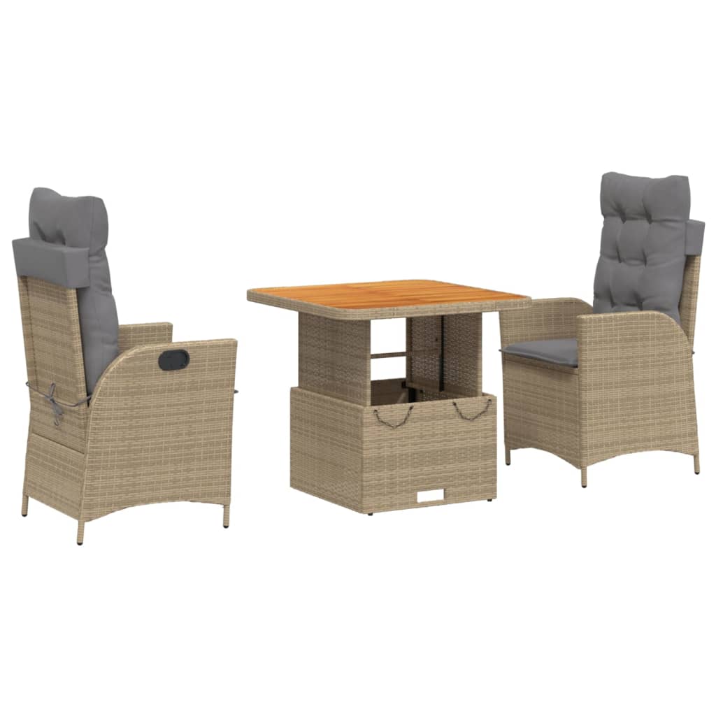 Set da Pranzo da Giardino 3 pz con Cuscini Beige in Polyrattan 3277481