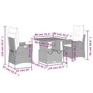 Set da Pranzo da Giardino 3 pz con Cuscini Beige in Polyrattan 3277481