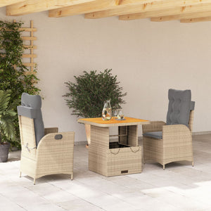 Set da Pranzo da Giardino 3 pz con Cuscini Beige in Polyrattan 3277481