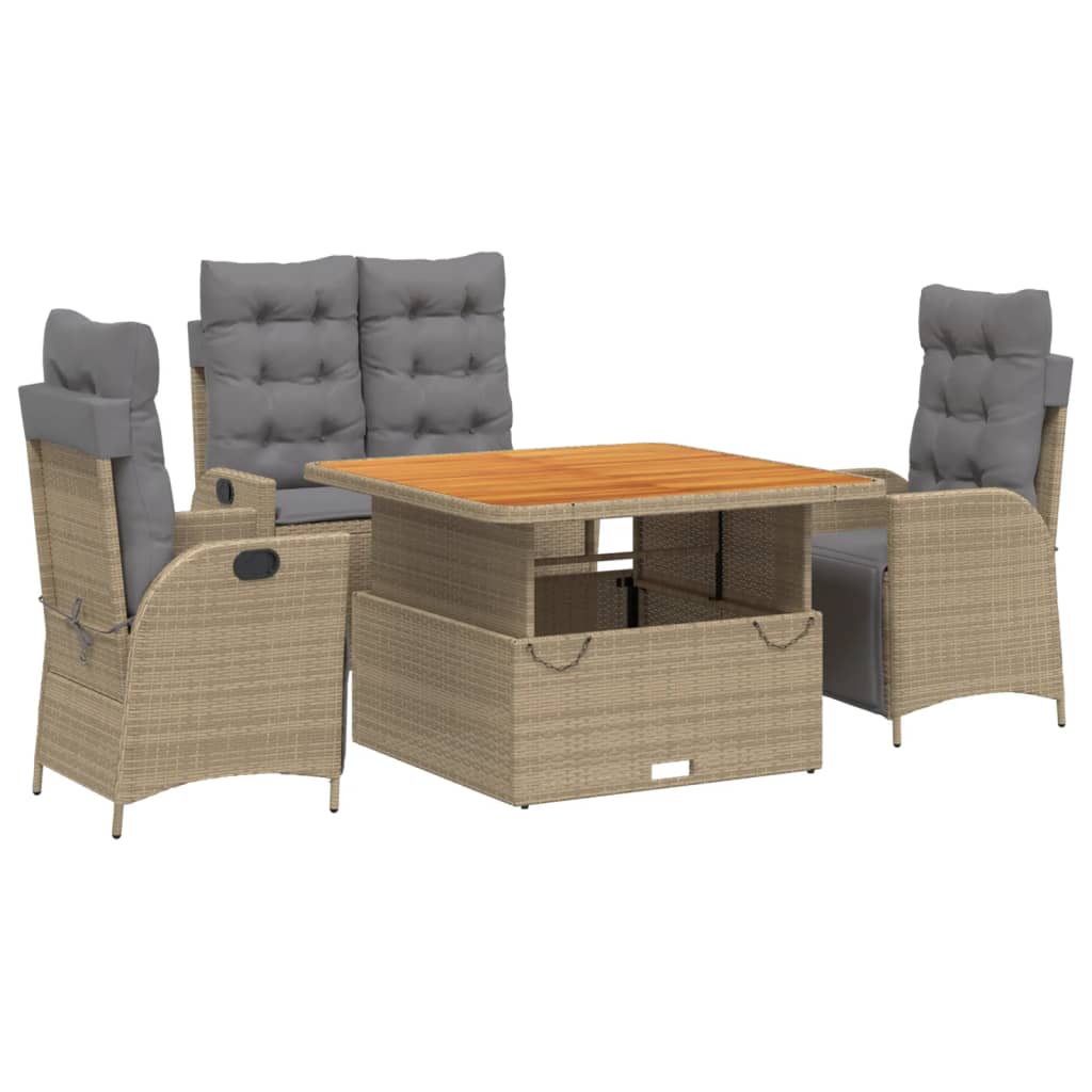 Set da Pranzo da Giardino 4 pz con Cuscini Beige in Polyrattan 3277489