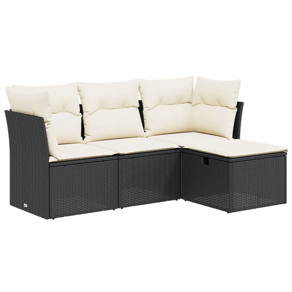 Set Divani da Giardino 4 pz con Cuscini Nero in Polyrattan 3263112