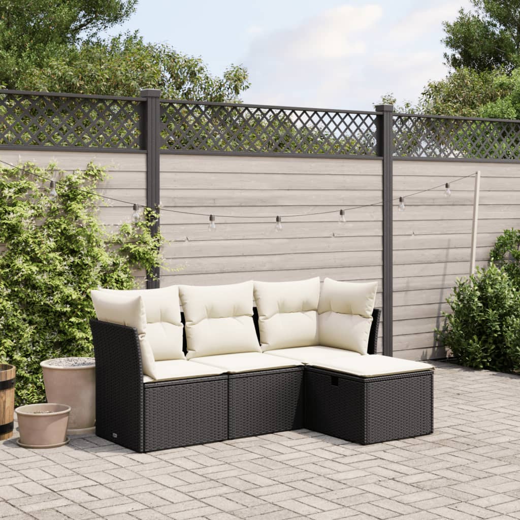 Set Divani da Giardino 4 pz con Cuscini Nero in Polyrattan 3263112