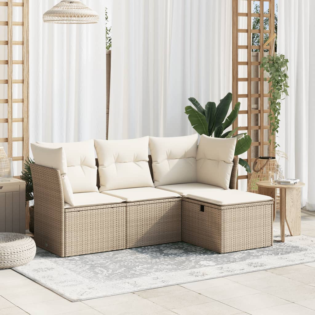 Set Divano da Giardino 4 pz con Cuscini Beige in Polyrattancod mxl 113666