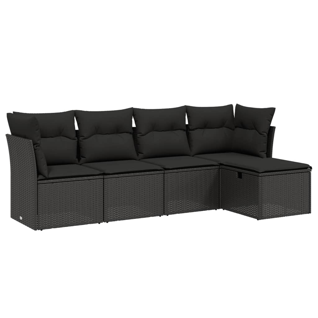 Set Divani da Giardino 5 pz con Cuscini in Polyrattan Nero 3263131