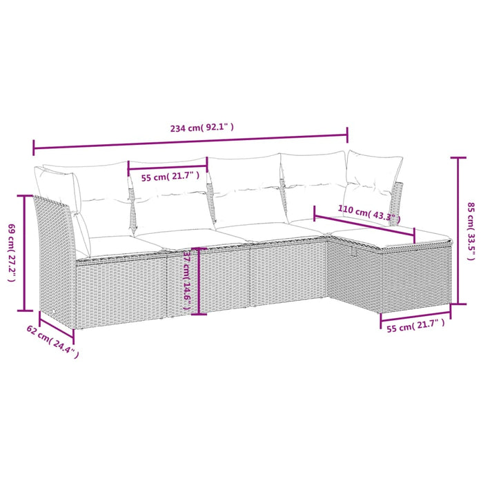 Set Divani da Giardino 5 pz con Cuscini in Polyrattan Nero 3263132