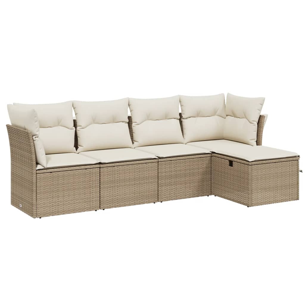 Set Divano da Giardino 5 pz con Cuscini Beige in Polyrattan 3263134