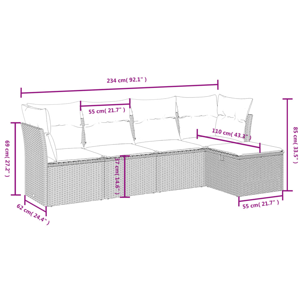 Set Divano da Giardino 5 pz con Cuscini Beige Misto Polyrattancod mxl 113675