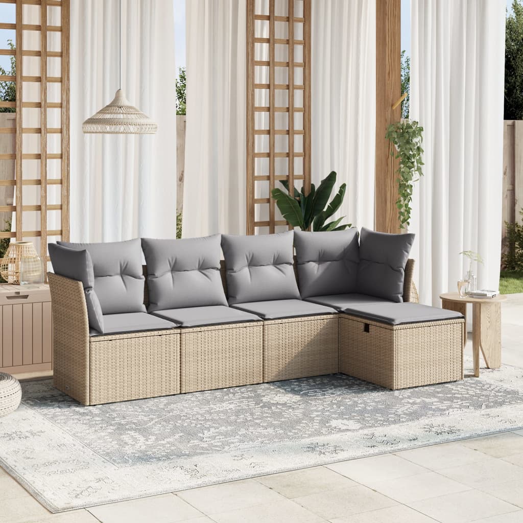 Set Divano da Giardino 5 pz con Cuscini Beige Misto Polyrattancod mxl 113675