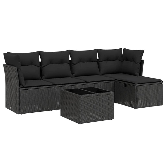 Set Divano da Giardino 6 pz con Cuscini Nero in Polyrattan 3263141