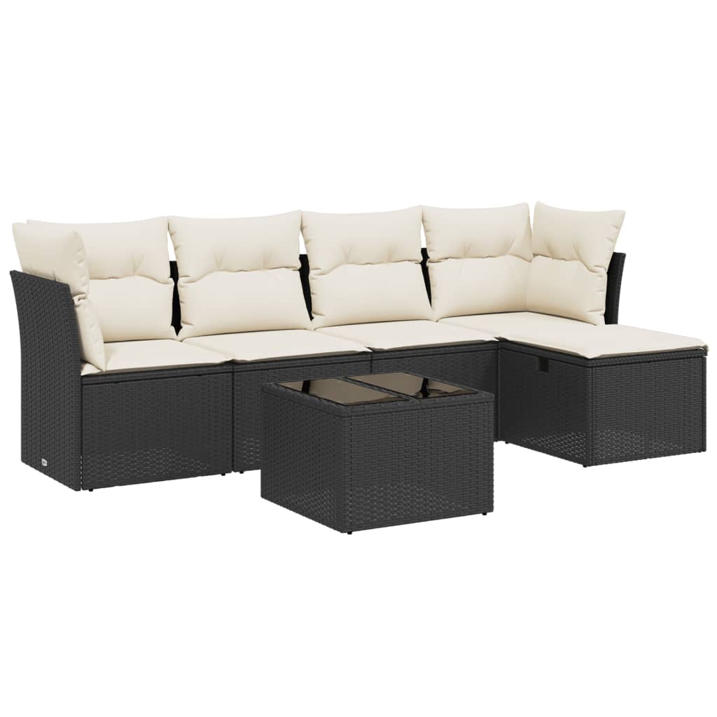 Set Divano da Giardino 6 pz con Cuscini Nero in Polyrattancod mxl 113674