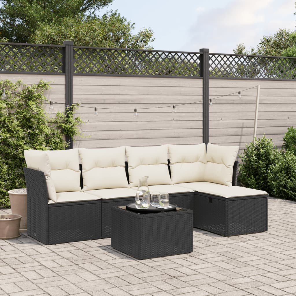 Set Divano da Giardino 6 pz con Cuscini Nero in Polyrattan 3263142