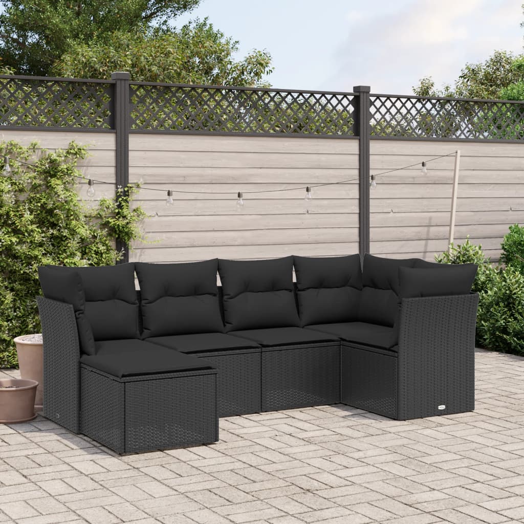 Set Divano da Giardino 6 pz con Cuscini Nero in Polyrattan 3263171