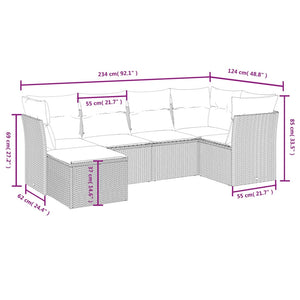 Set Divano da Giardino 6 pz con Cuscini Nero in Polyrattan 3263172