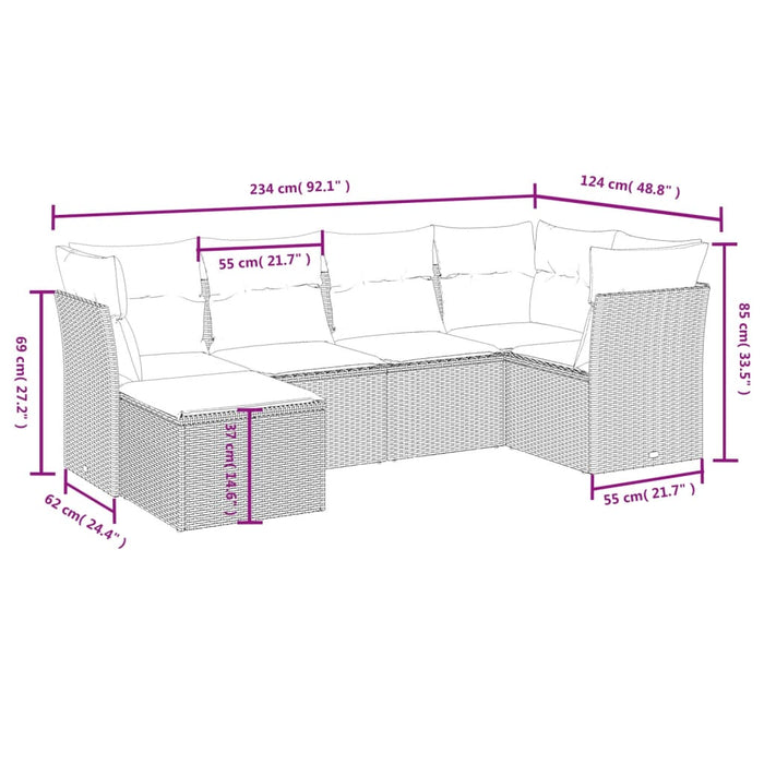 Set Divano da Giardino 6 pz con Cuscini Beige in Polyrattan 3263174