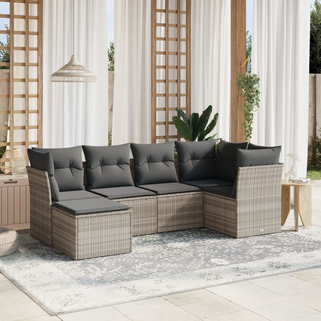 Set Divano da Giardino 6pz con Cuscini Grigio Chiaro Polyrattan 3263178