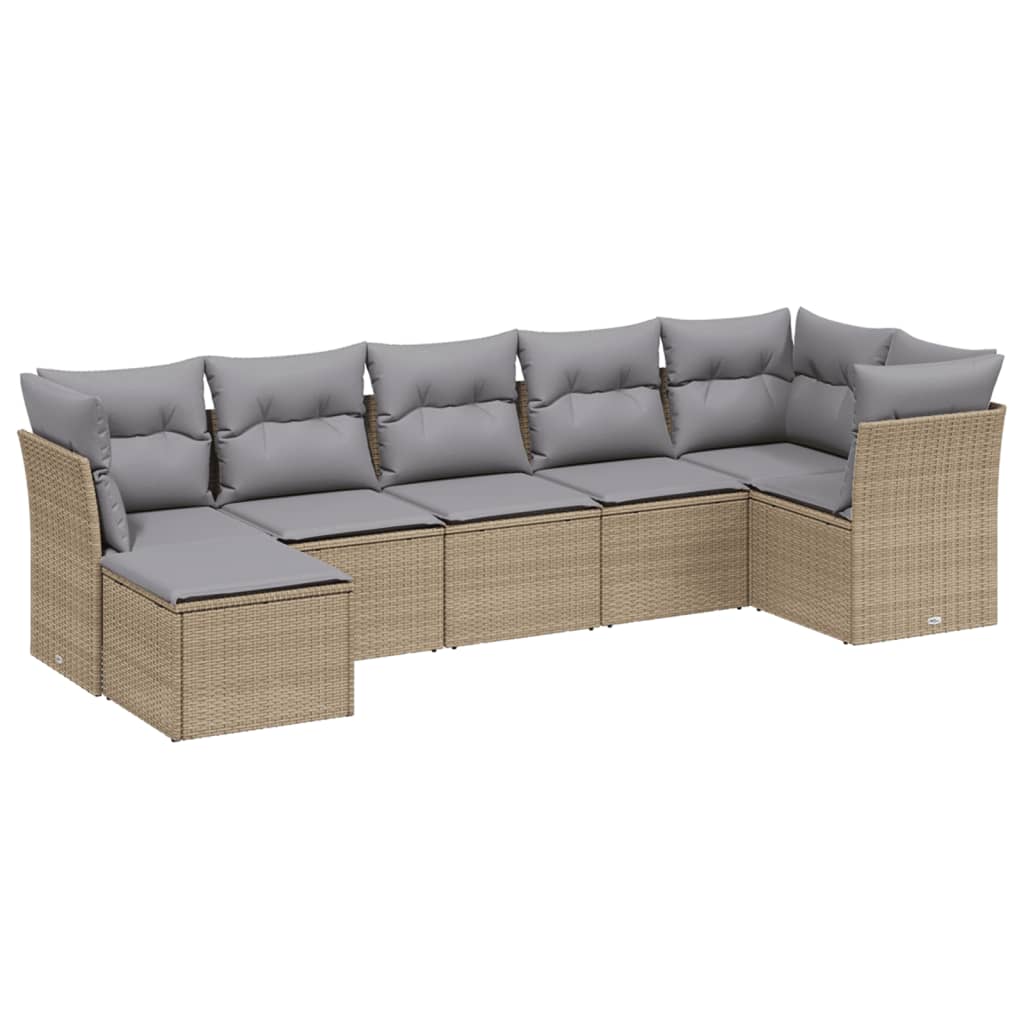 Set Divano da Giardino 7 pz con Cuscini Beige Misto Polyrattan 3263195