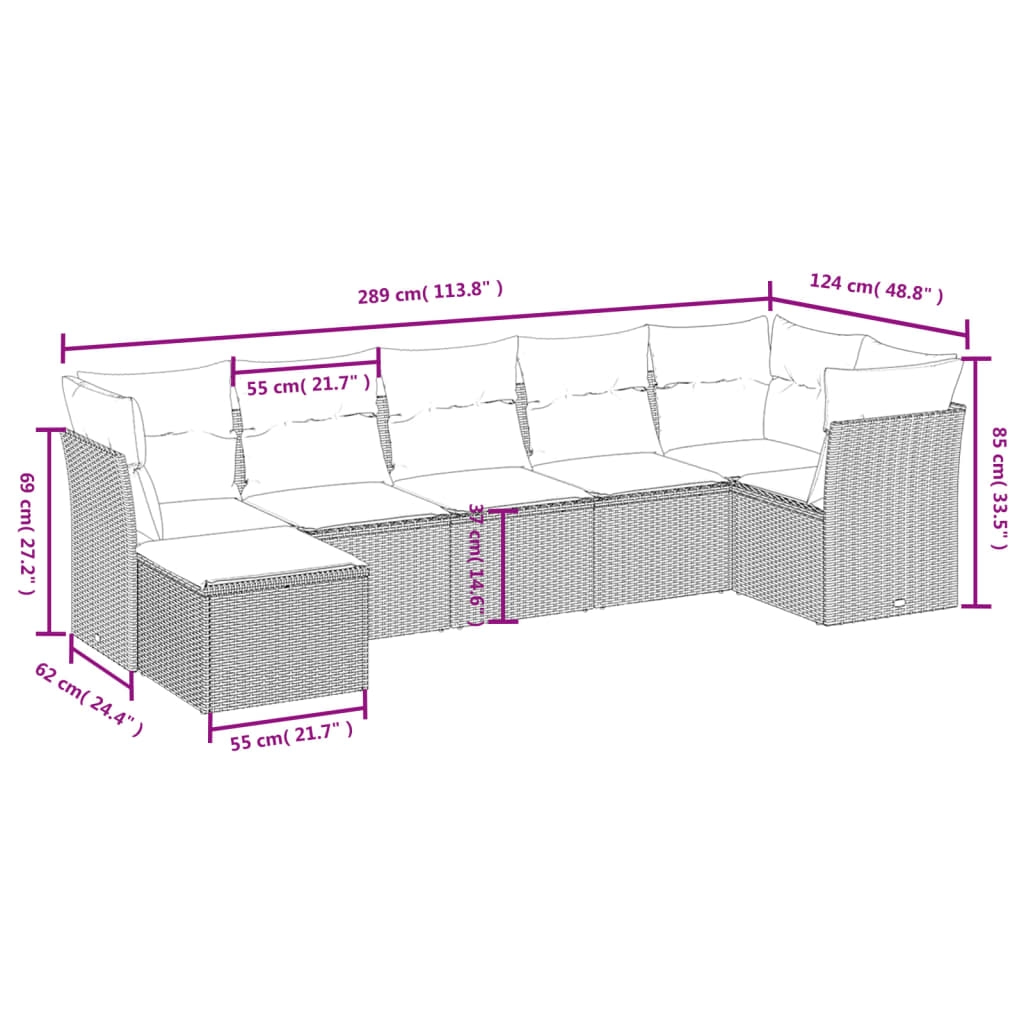 Set Divano da Giardino 7 pz con Cuscini Beige Misto Polyrattan 3263195