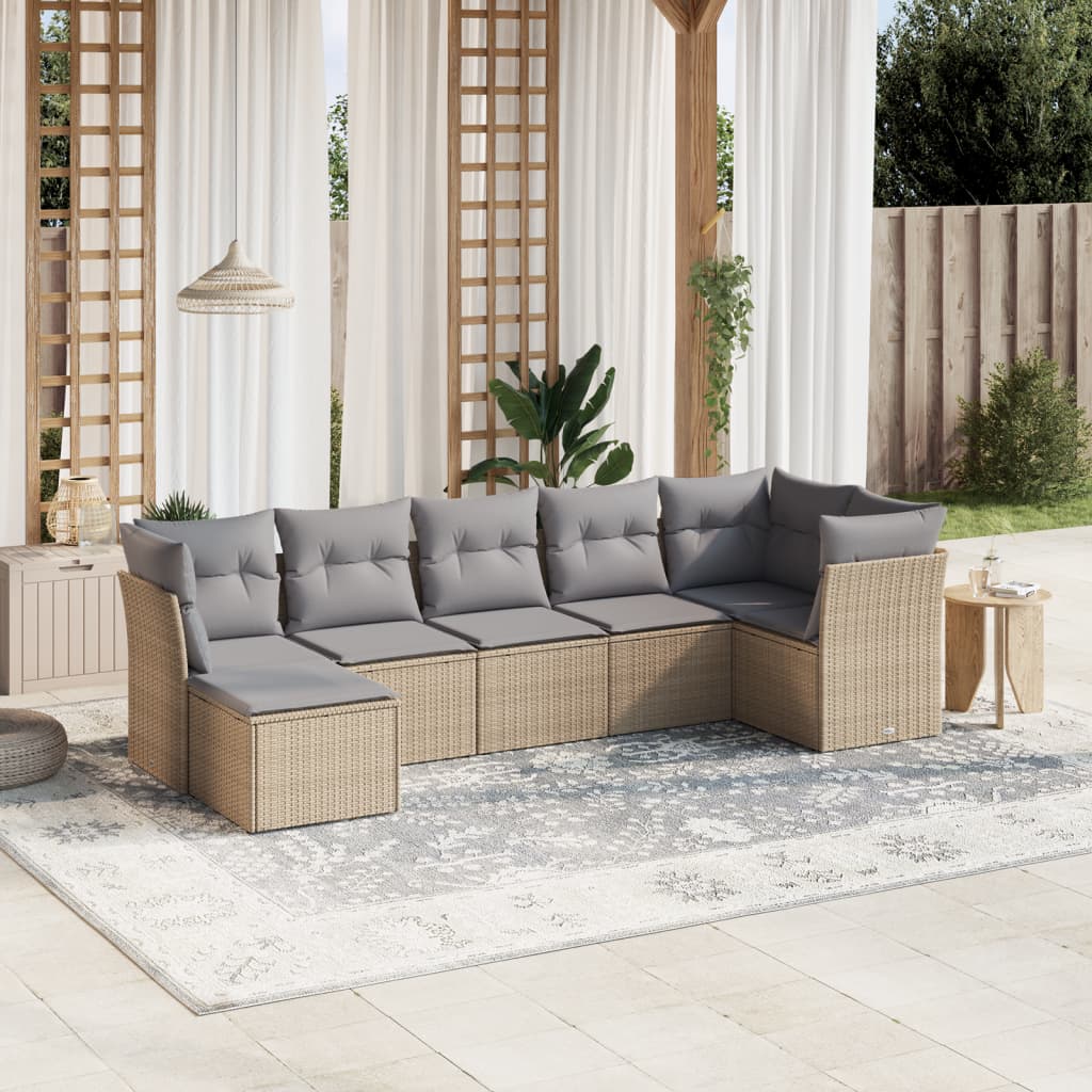 Set Divano da Giardino 7 pz con Cuscini Beige Misto Polyrattancod mxl 92996