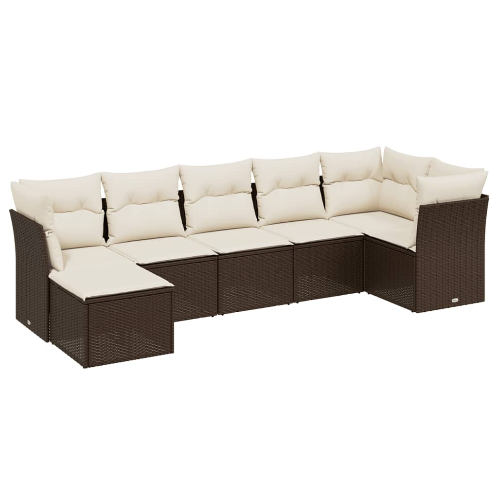 Set Divani da Giardino 7 pz con Cuscini Marrone in Polyrattan 3263199