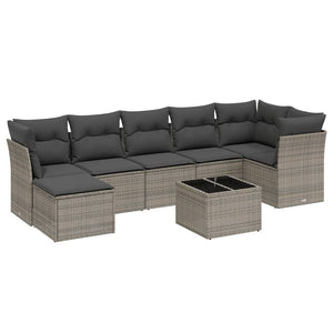 Set Divano da Giardino 8 pz con Cuscini Grigio in Polyrattan 3263206