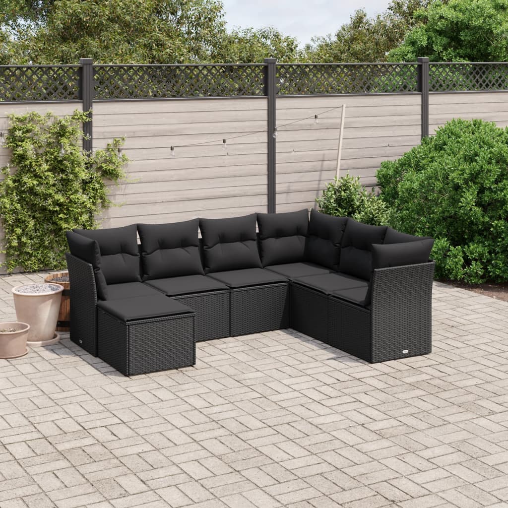 Set Divani da Giardino con Cuscini 7pz Nero Polyrattancod mxl 89676