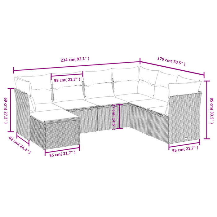 Set Divani da Giardino con Cuscini 7pz Nero Polyrattan 3263212