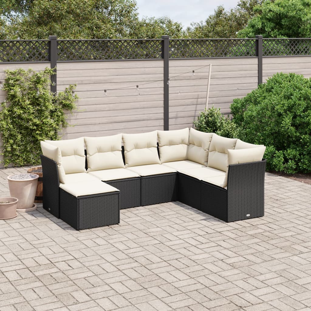 Set Divani da Giardino con Cuscini 7pz Nero Polyrattan 3263212