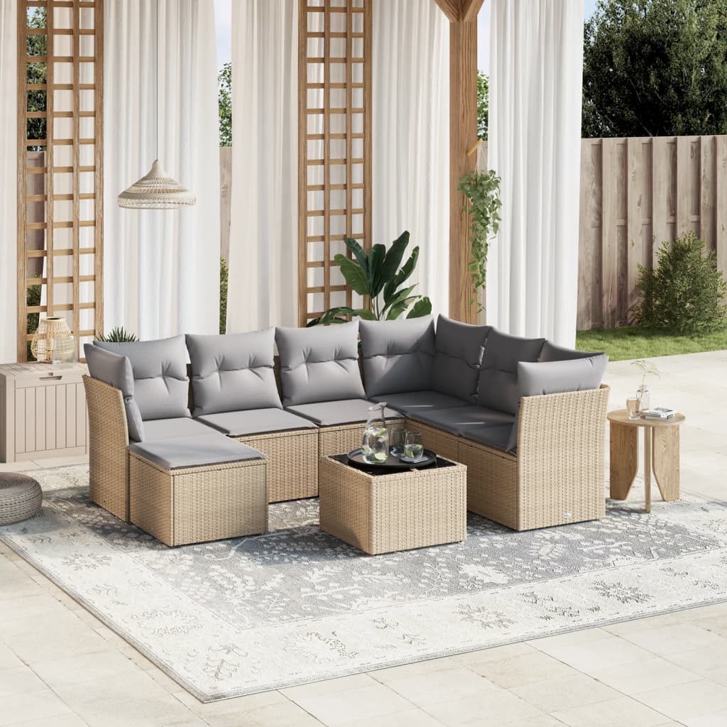 Set Divano da Giardino 8 pz con Cuscini Beige Misto Polyrattan 3263225