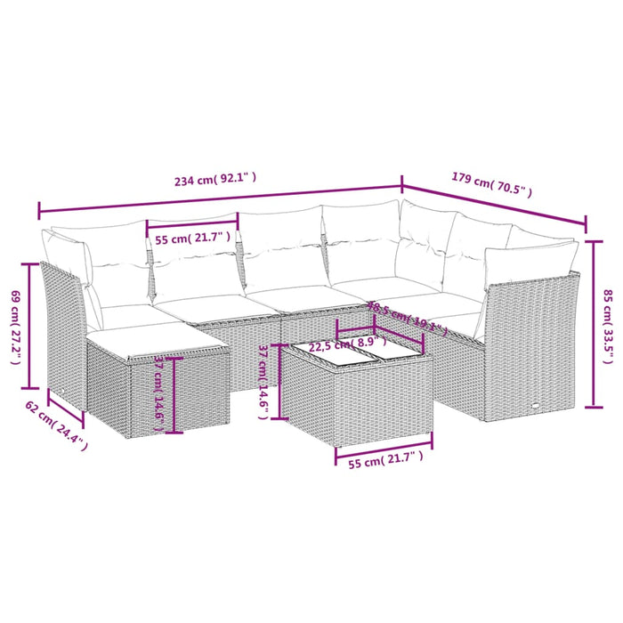 Set Divano da Giardino 8pz con Cuscini Grigio Chiaro Polyrattan 3263228